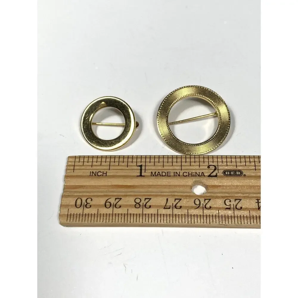 MONET Brooch Circle Donut Gold Tone Pin Vintage Lot of Two
